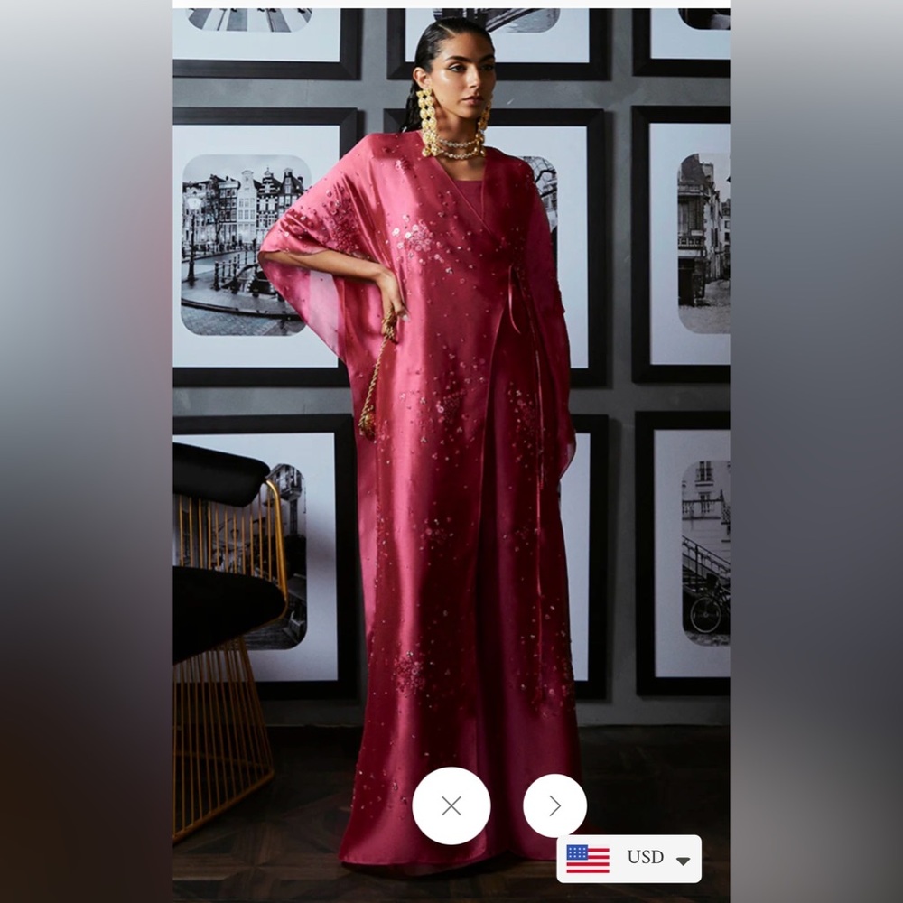 Suffuse Ilsa Embellished Satin Kaftan in Deep Rose